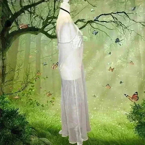 Y2K White Mesh/Satin Embroidered Maxi Slip Dress By Jones New York Size Large - Picture 5 of 9